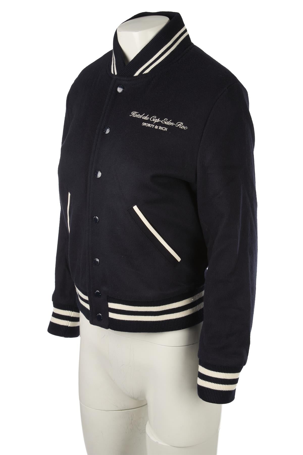 SPORTY & RICH NAVY WOOL BOMBER JACKET SMALL