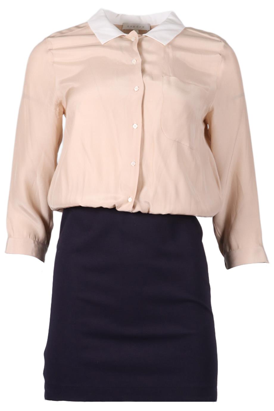 SANDRO JERSEY AND SILK BLEND MINI DRESS UK 10
