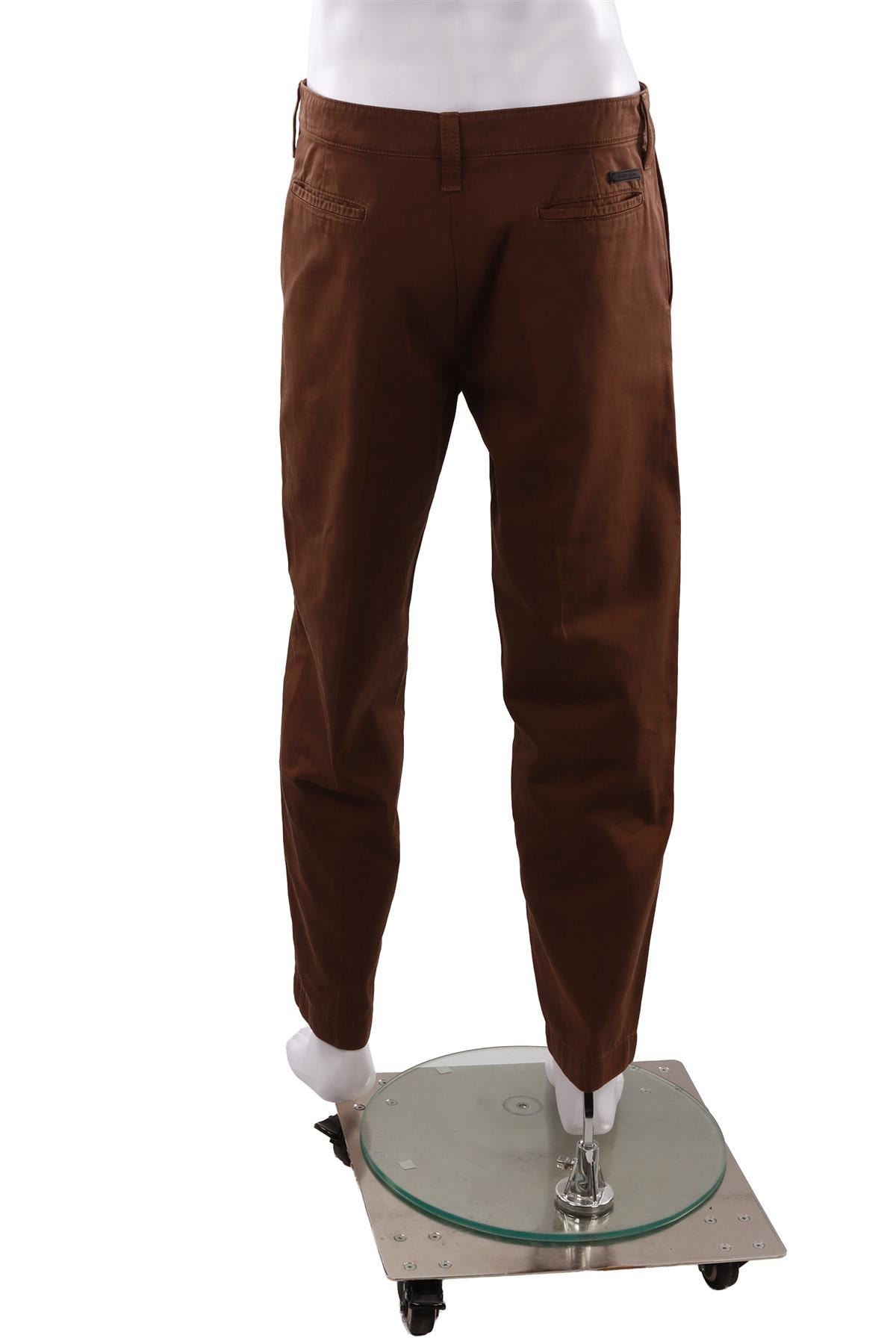 BROWN MEN'S COTTON STRAIGHT LEG PANTS