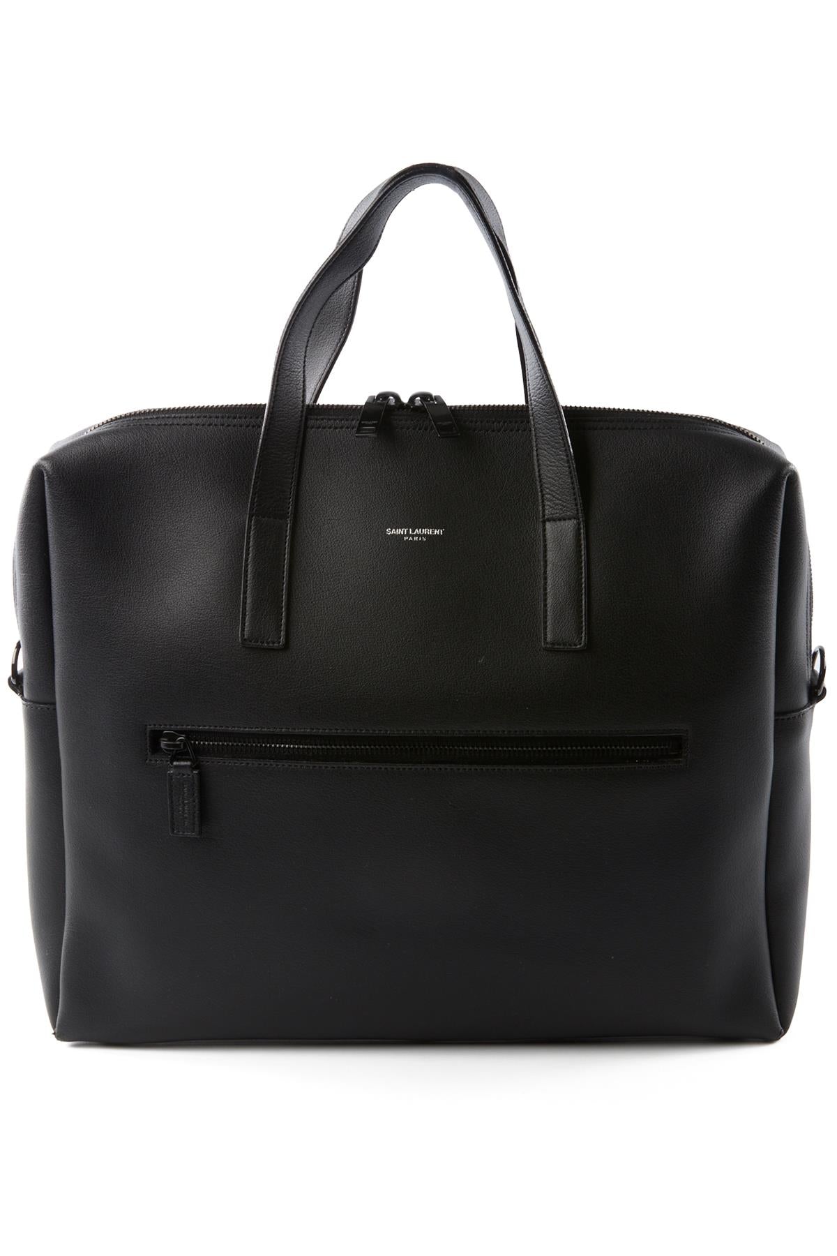 SAINT LAURENT BLACK MEN'S BOLD LEATHER BRIEFCASE