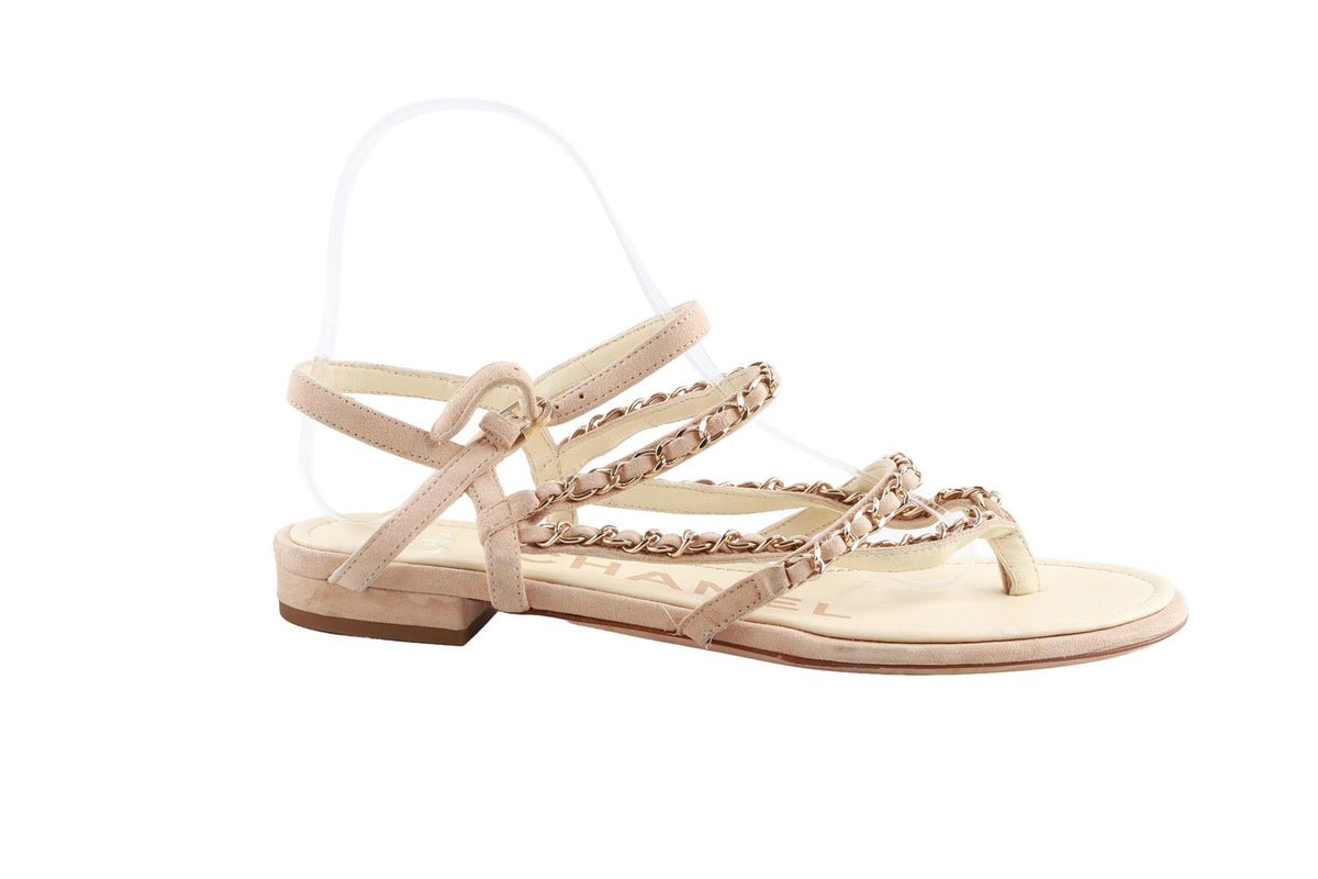 CHANEL BEIGE 2020 CHAIN AND SUEDE SANDALS EU 38 UK 5 US 8