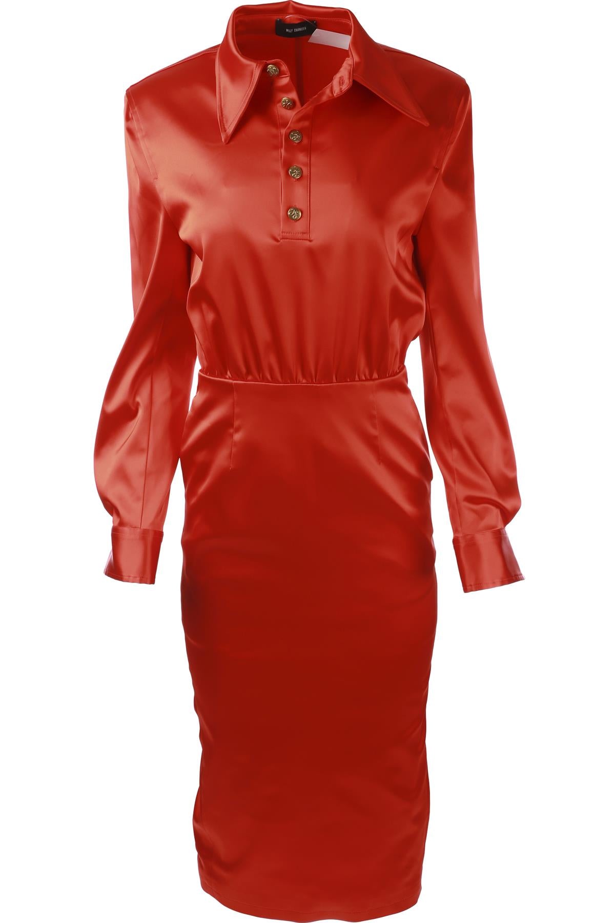WILLY CHAVARRIA RED SATIN MIDI DRESS XSMALL