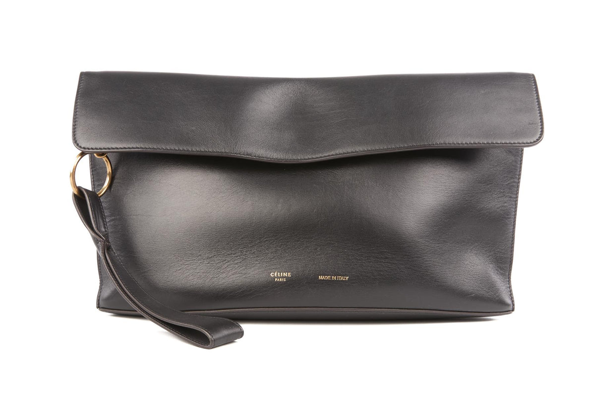 CELINE BLACK CURVE LEATHER CLUTCH