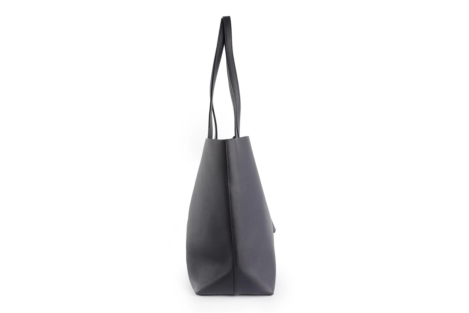 SAINT LAURENT NAVY SHOPPING E/W LEATHER TOTE BAG