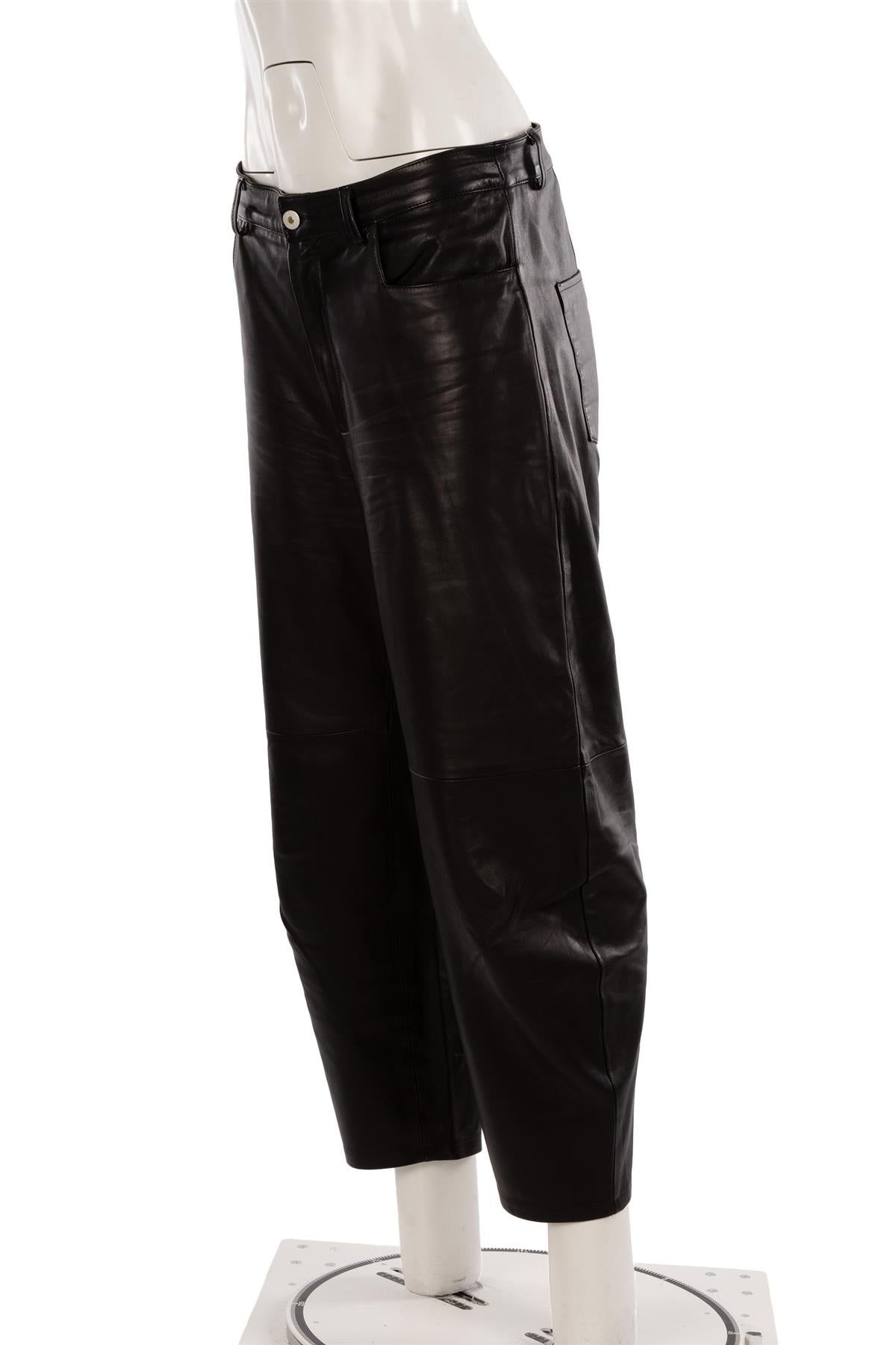 WANDLER BLACK LEATHER BARREL LEG PANTS MEDIUM