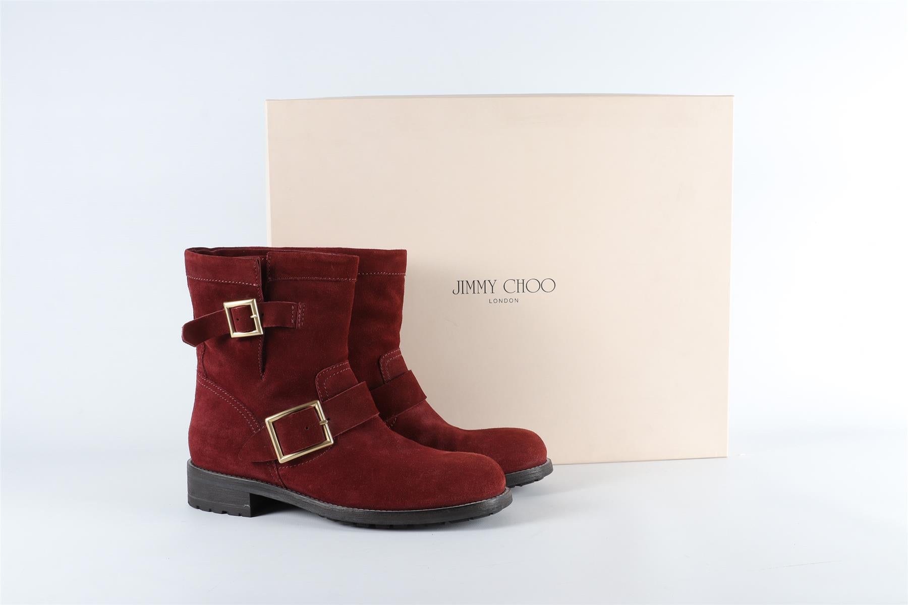 JIMMY CHOO RED SUEDE ANKLE BOOTS EU 38, UK 5, US 8