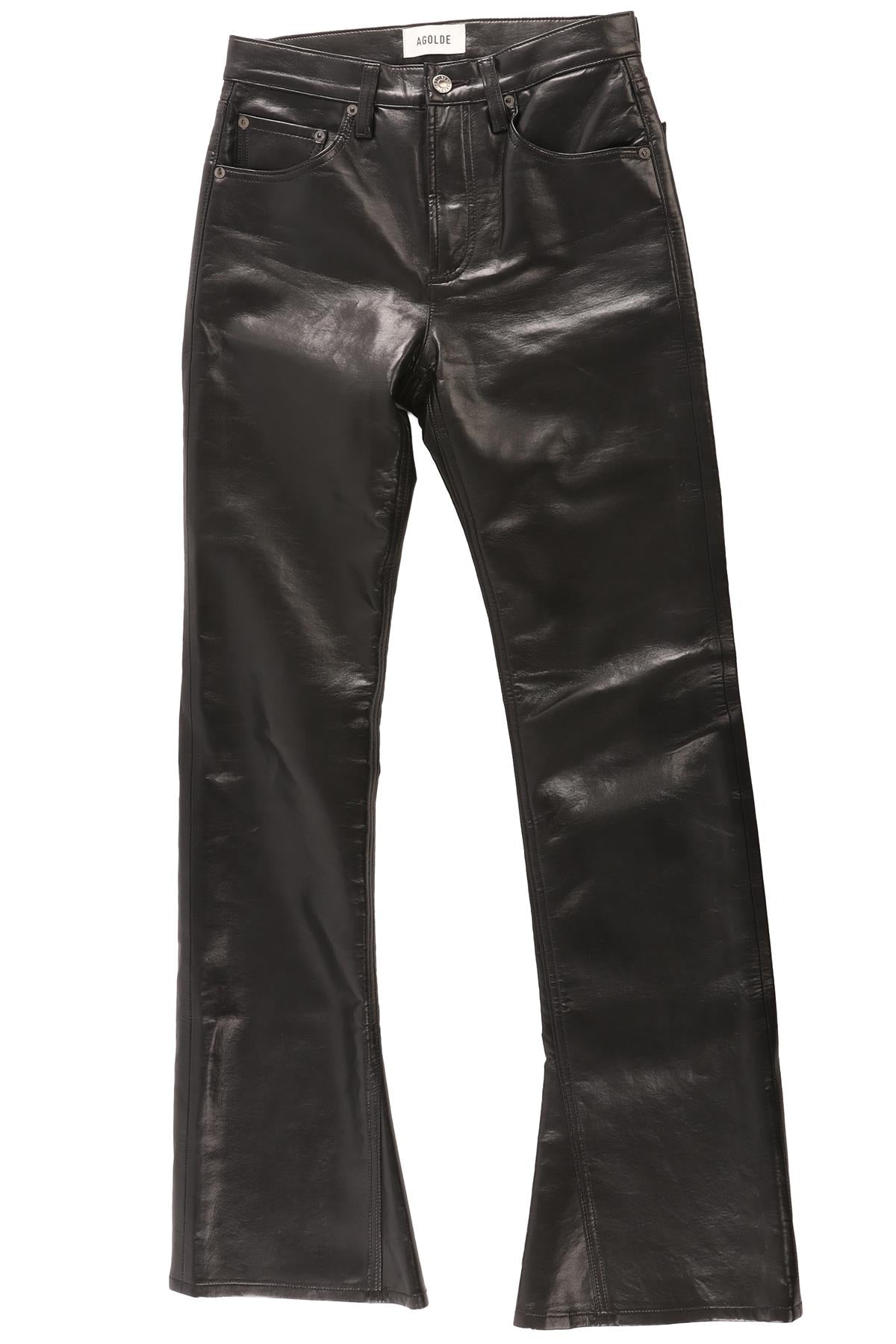 AGOLDE BLACK FAUX LEATHER FLARED PANTS W25 UK 6-8