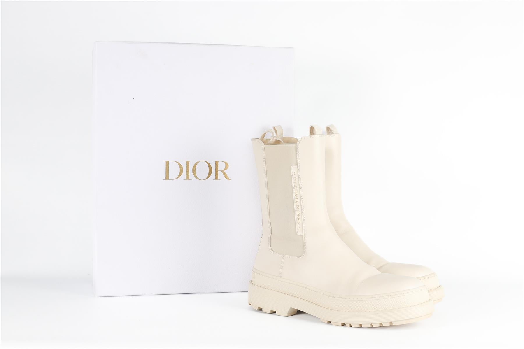 CHRISTIAN DIOR ECRU TRIAL LEATHER ANKLE BOOTS EU 41, UK 8, US 11