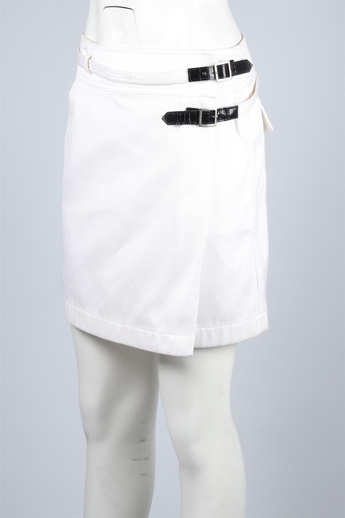 CHANEL WHITE 2000 DENIM MINI SKIRT FR 42 UK 14