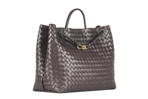 BOTTEGA VENETA BROWN ANDIAMO LARGE INTRECCIATO LEATHER TOTE BAG