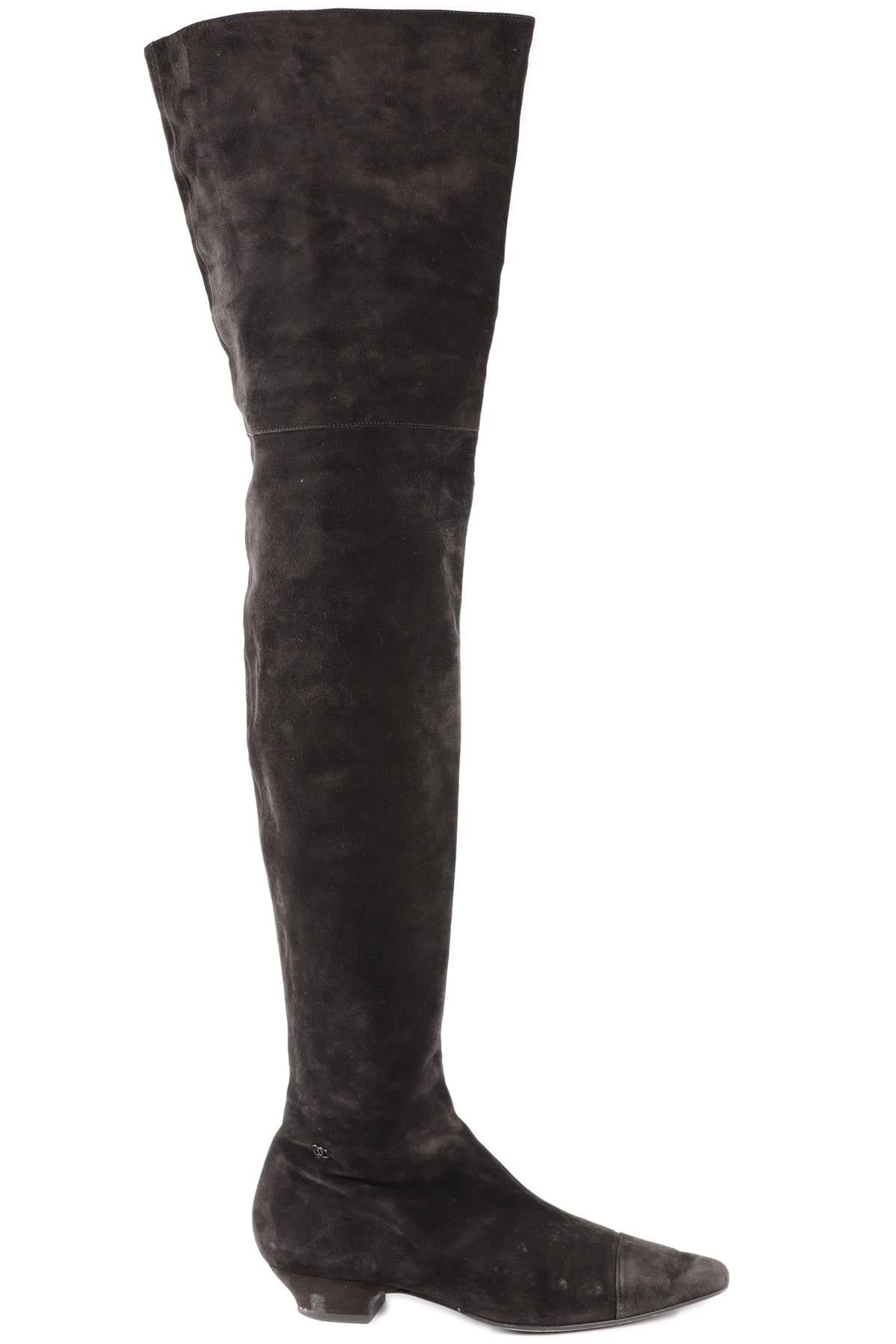 CHANEL BLACK 2018 SUEDE OVER THE KNEE BOOTS EU 38.5 UK 5.5 US 8.5