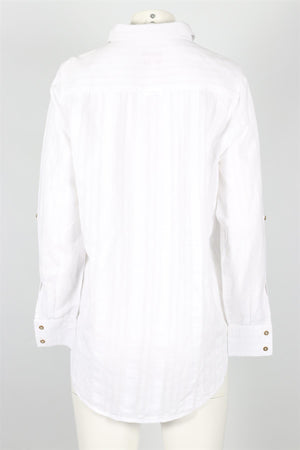 SOLID & STRIPED WHITE COTTON BLEND SHIRT MEDIUM