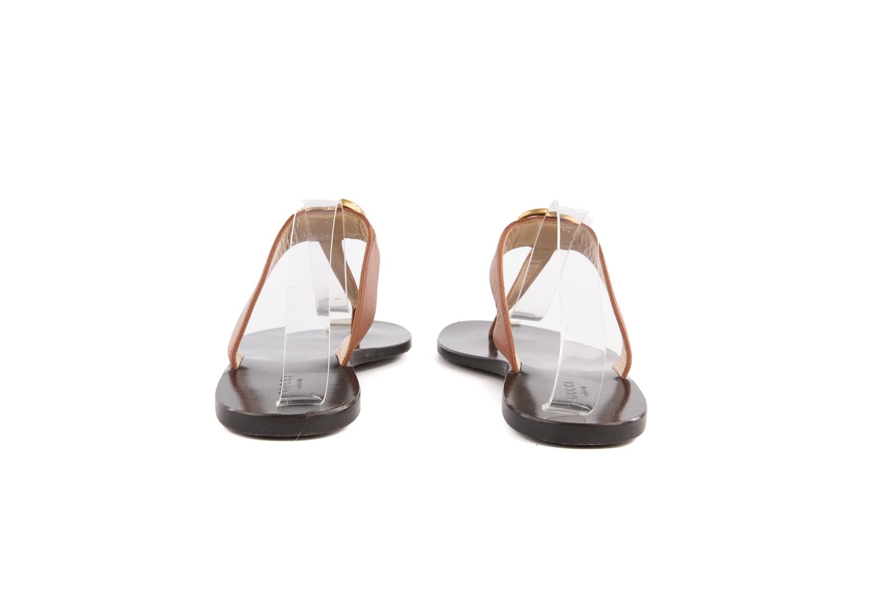 GUCCI BROWN GG LEATHER THONG SANDALS EU 38.5 UK 5.5 US 8.5