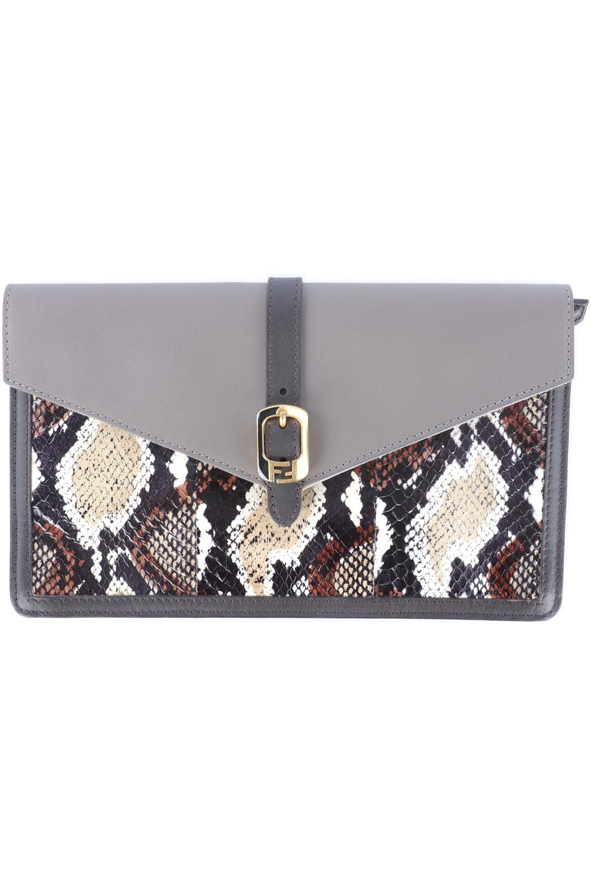 FENDI BUSTINA BROWN LEATHER CLUTCH