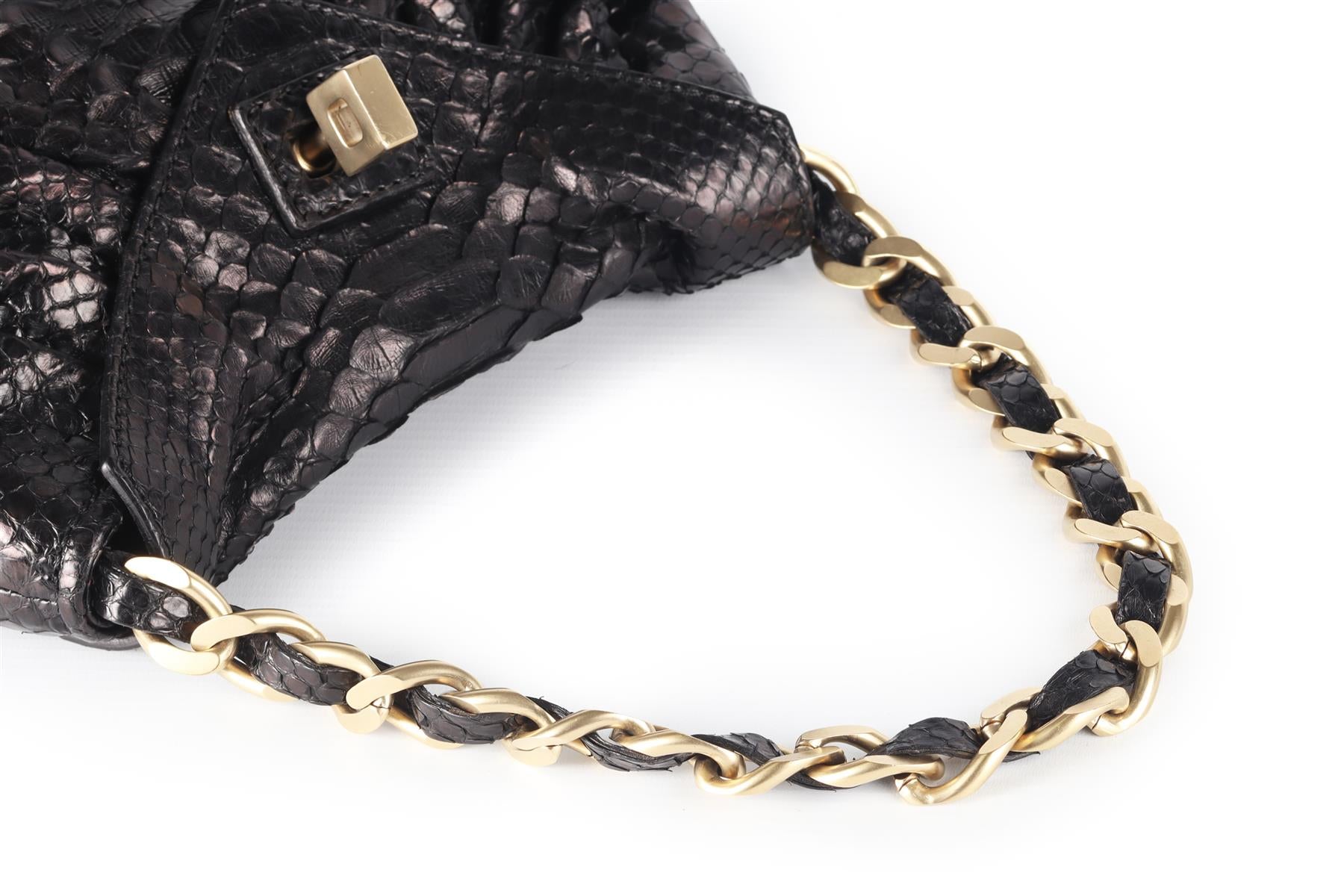 ZAGLIANI BLACK PYTHON SHOULDER BAG