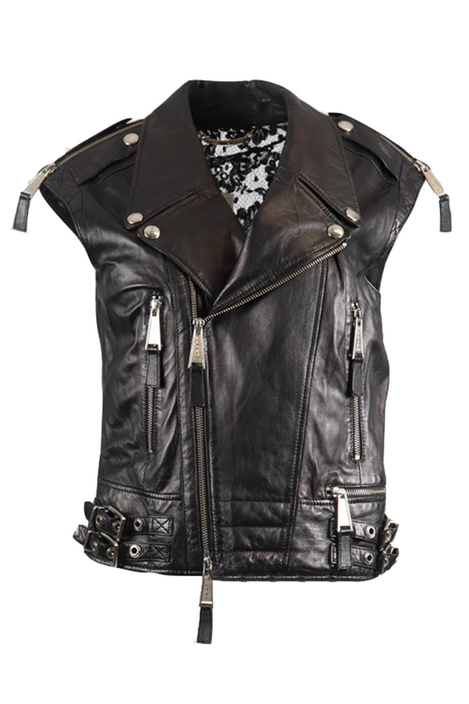 PHILIPP PLEIN LACE AND LEATHER GILET MEDIUM
