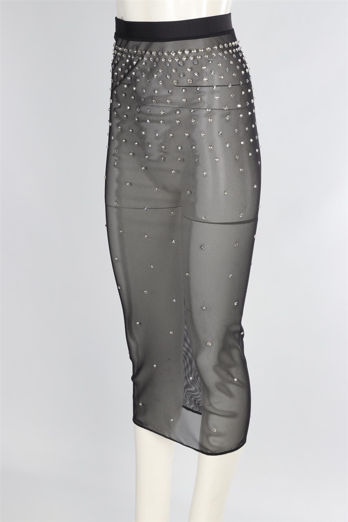 ALESSANDRA RICH BLACK MESH MIDI SKIRT IT 40 UK 8