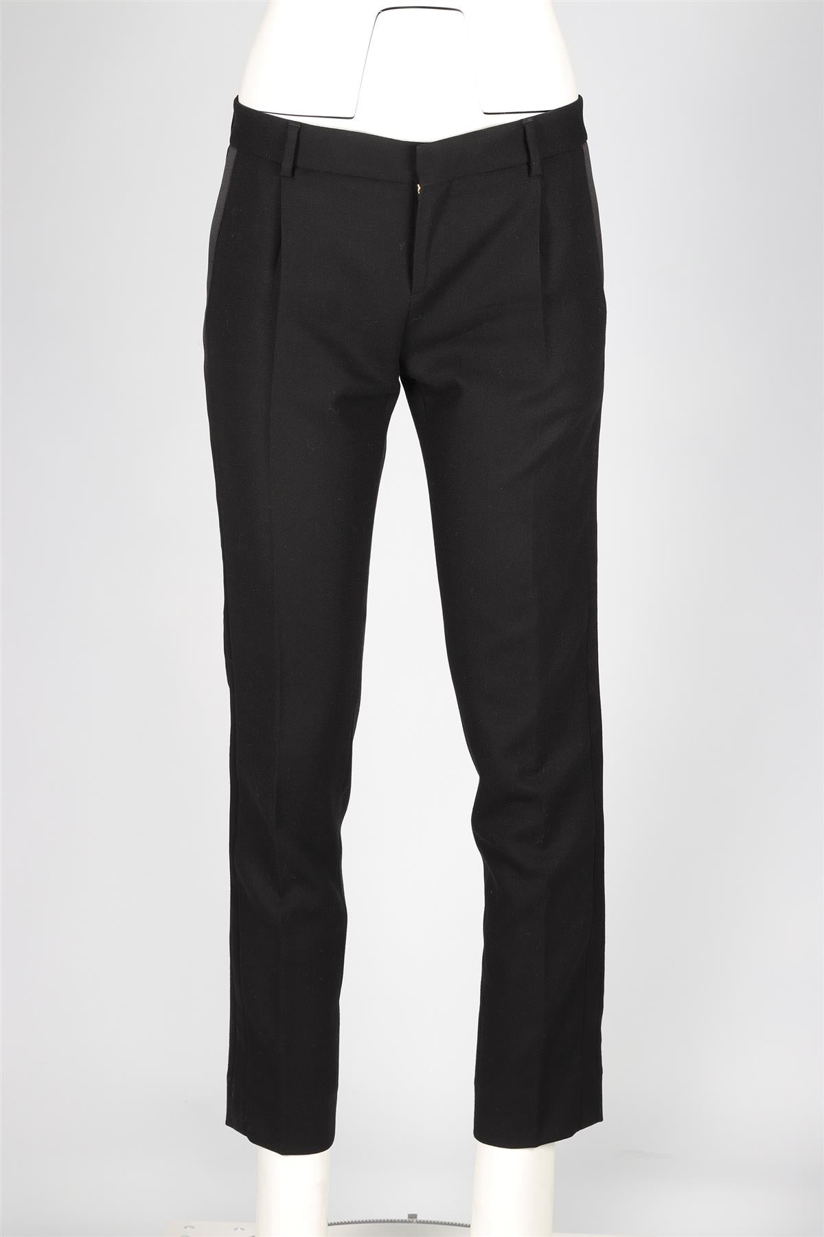 SAINT LAURENT BLACK WOOL STRAIGHT LEG PANTS FR 40 UK 12