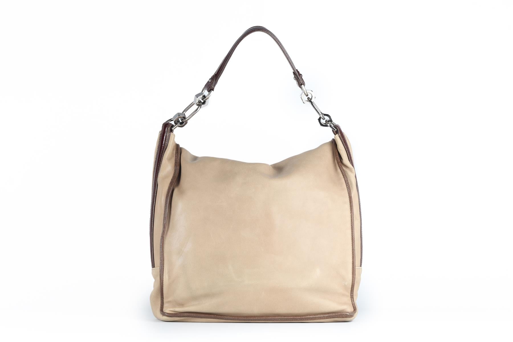 LOEWE BEIGE MAIA ANAGRAM LEATHER SHOULDER BAG