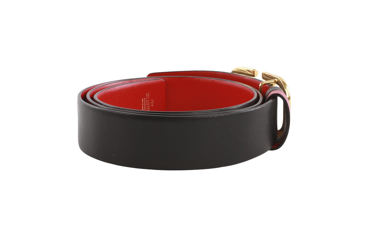 VALENTINO GARAVANI BLACK VLOGO LEATHER WAIST BELT