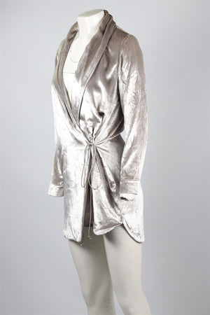 MICHELLE MASON GREY VELVET MINI DRESS US 2 UK 6