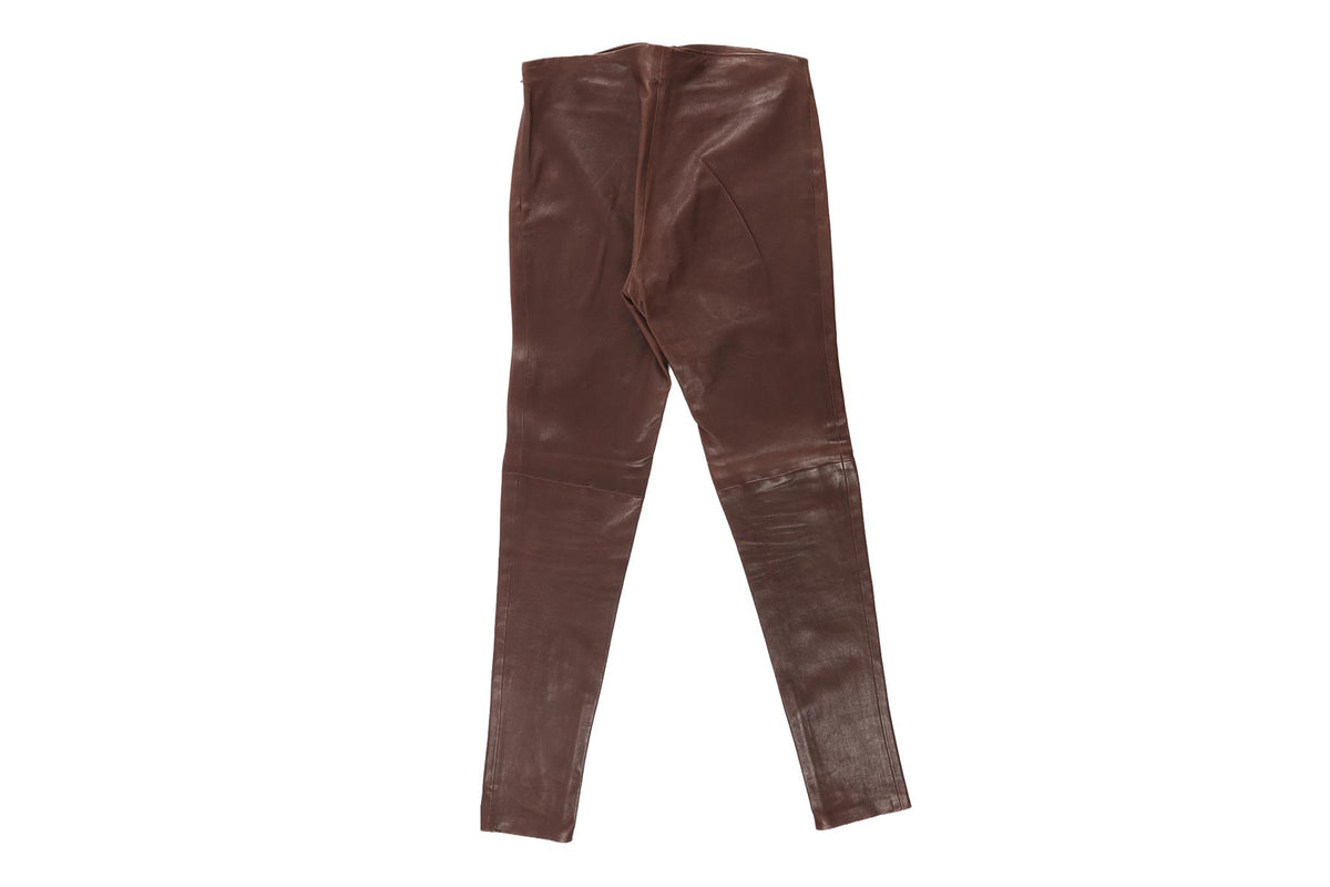 BALENCIAGA MAROON LEATHER SKINNY PANTS IT 42 UK 10