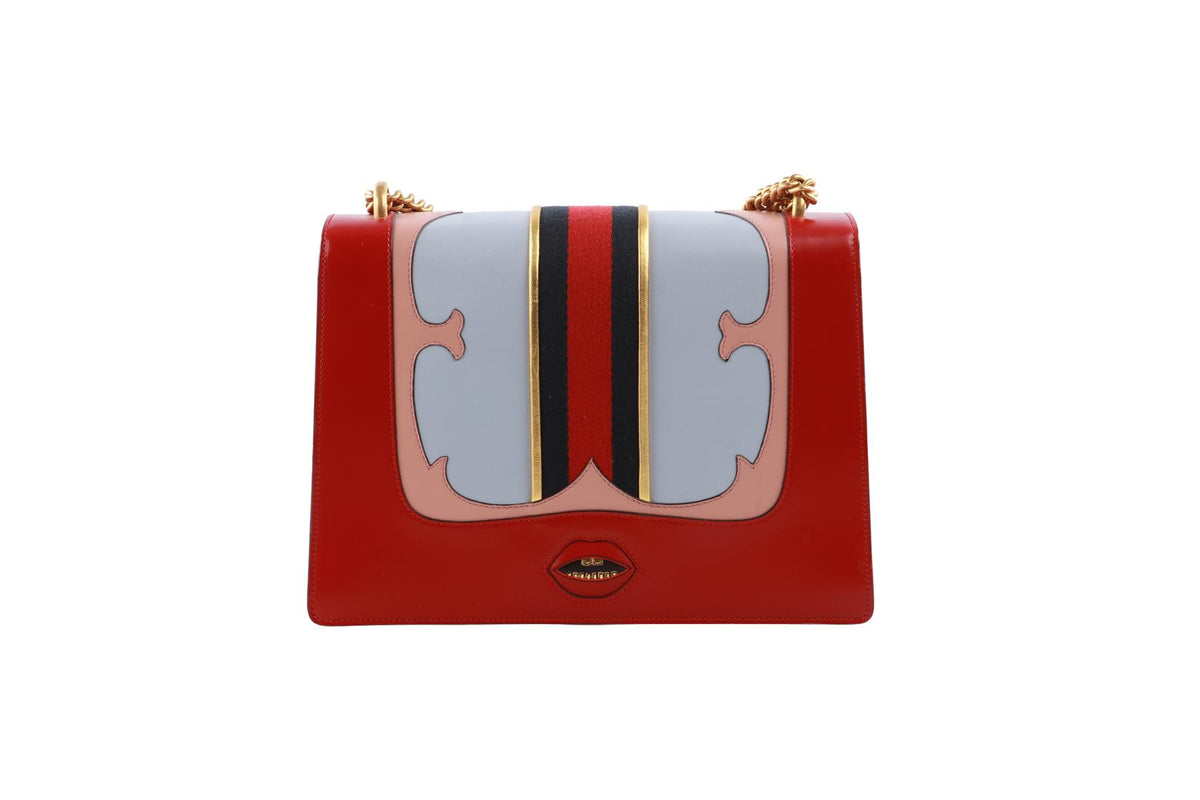 GUCCI RED MARMONT MEDIUM GG LEATHER SHOULDER BAG