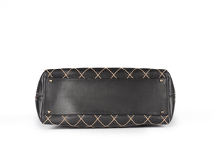 CHANEL BLACK 2002 WILD STITCH QUILTED LEATHER SHOULDER BAG