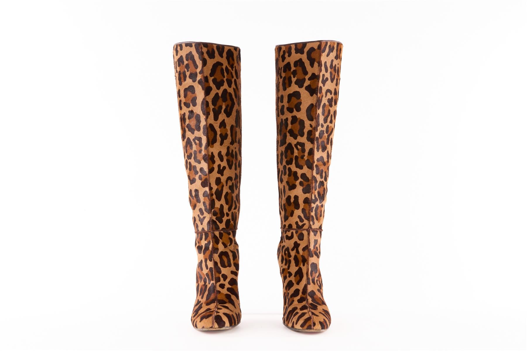 CHRISTIAN LOUBOUTIN BROWN CALF HAIR KNEE HIGH BOOTS EU 41 UK 8 US 10