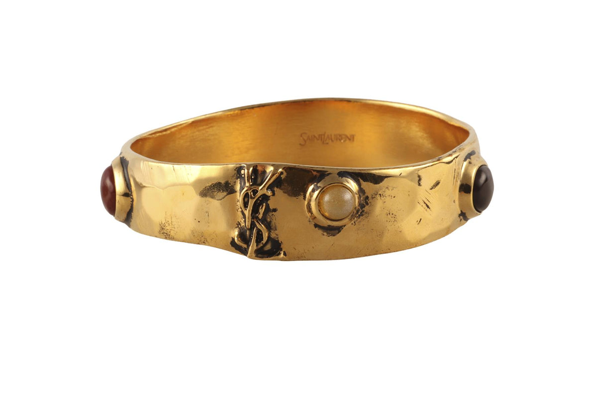 SAINT LAURENT MULTI CASSANDRE CABOCHON GOLD TONE SET OF THREE BANGLES
