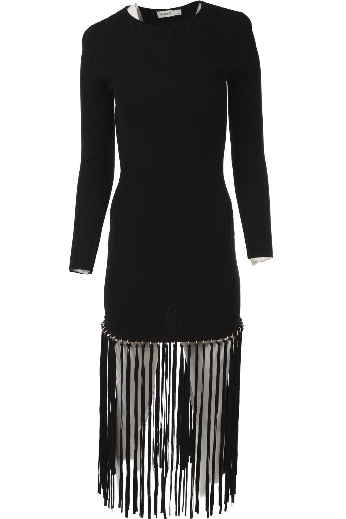 SIMKHAI BLACK WOVEN MIDI DRESS SMALL