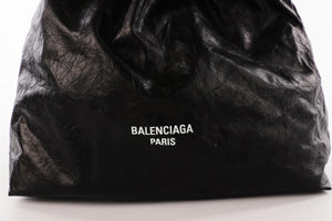 BALENCIAGA BLACK CRUSH SMALL LEATHER TOTE BAG