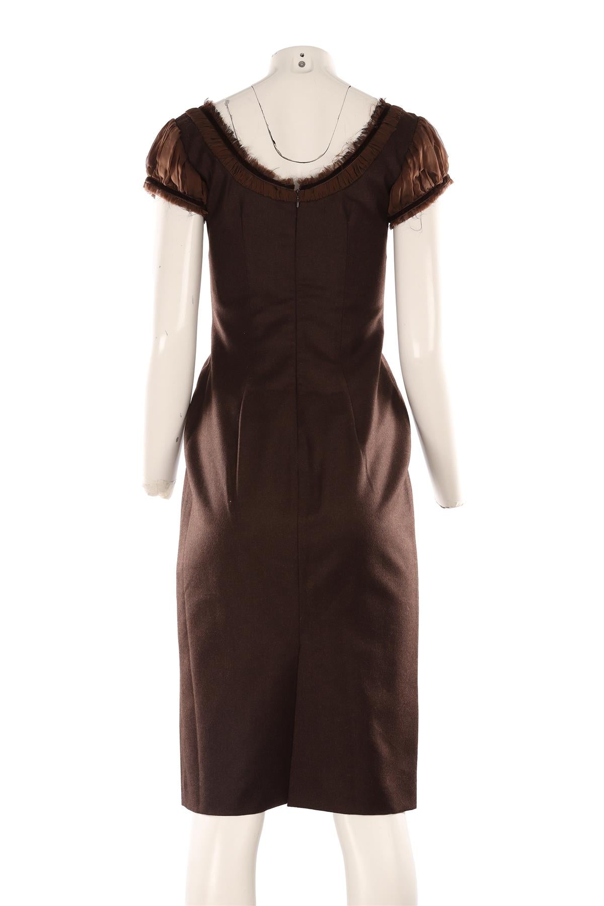 ALEXANDER MCQUEEN BROWN 2008 WOOL MIDI DRESS IT 40 UK 8