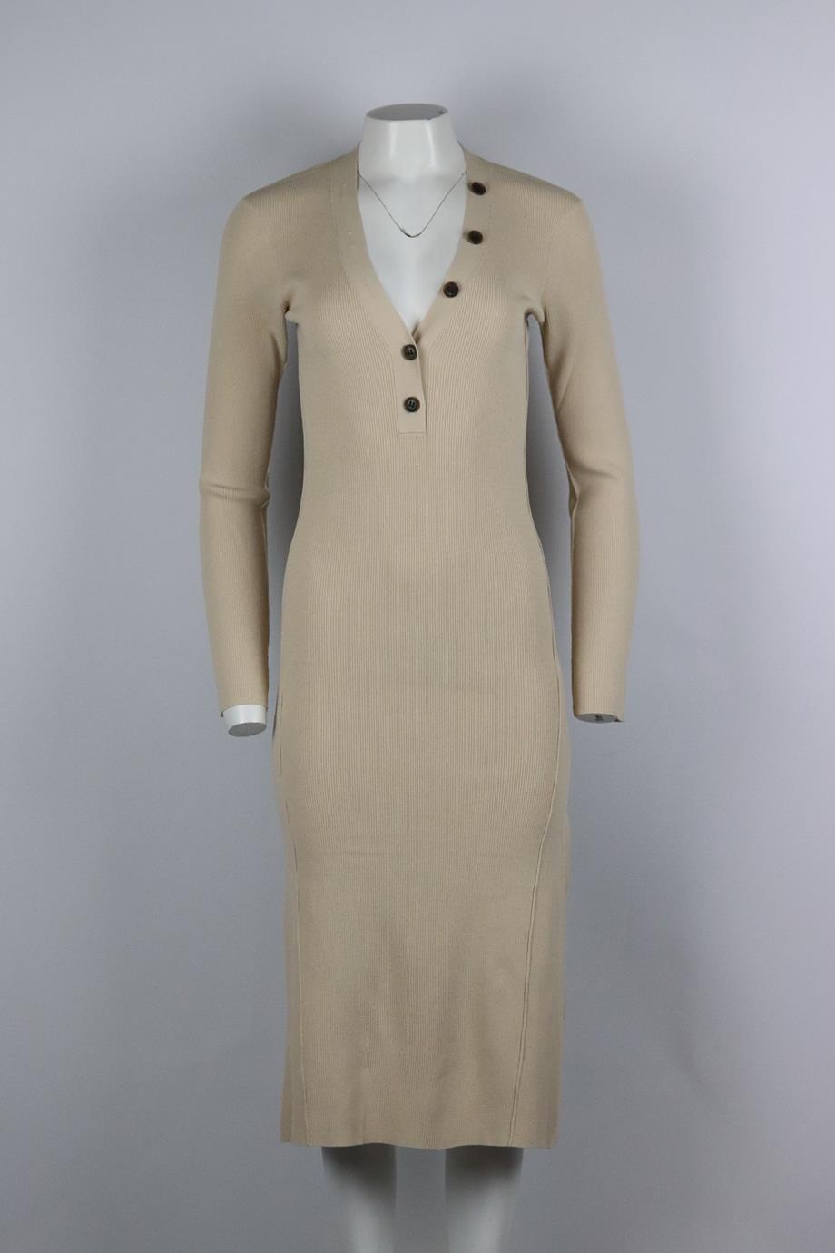 FRAME RIBBED STRETCH KNIT MIDI DRESS SMALL