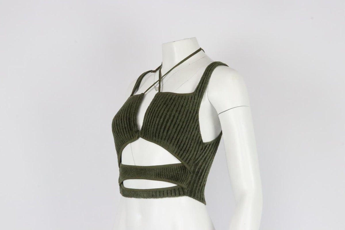 ANDREADAMO CROPPED CUTOUT RIBBED KNIT TOP SMALL
