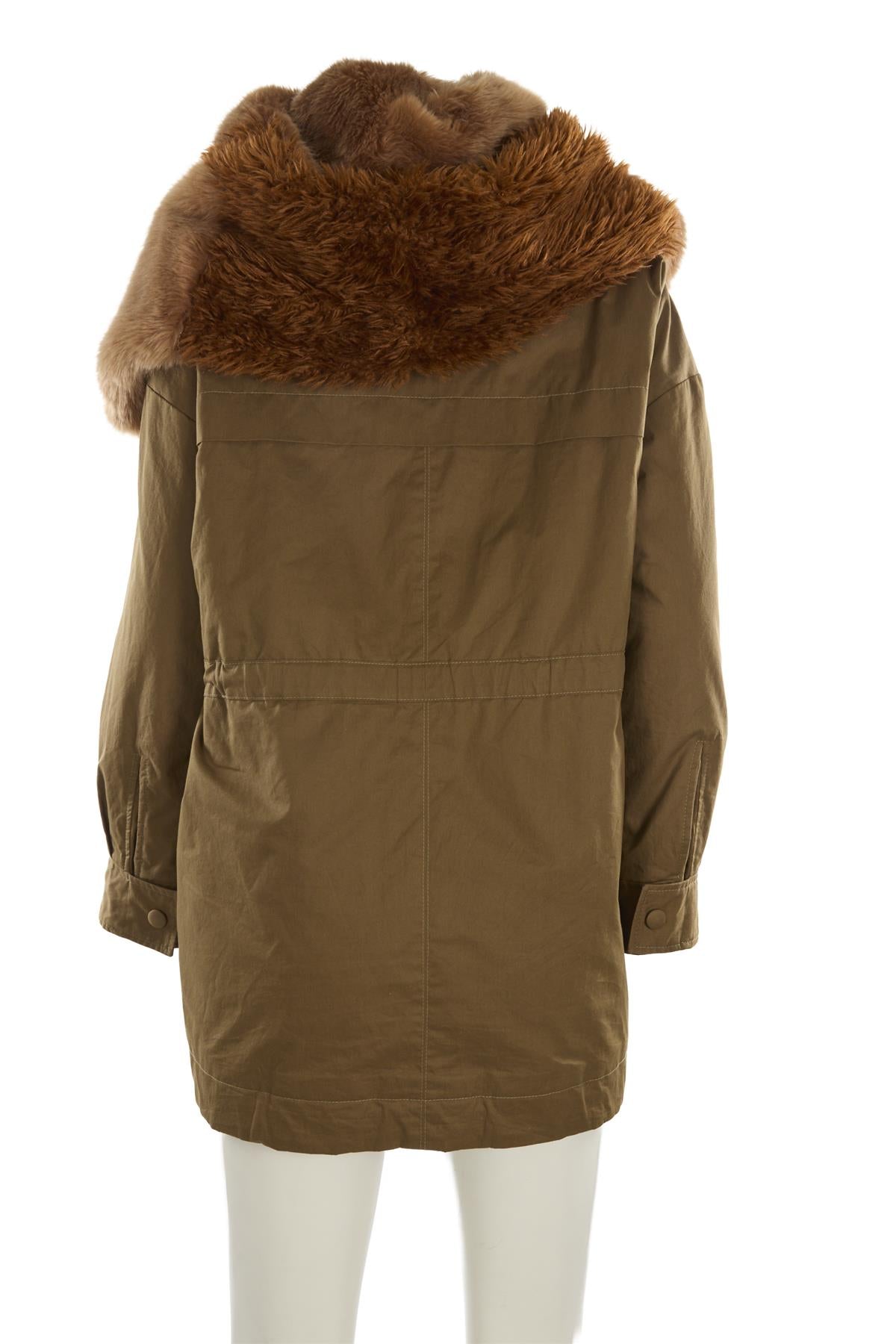 STELLA MCCARTNEY GREEN FAUX FUR AND COTTON COAT UK 10
