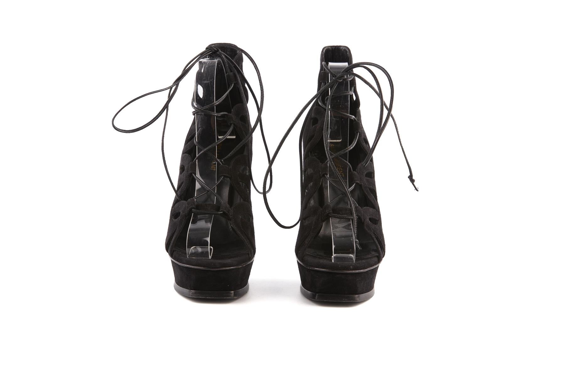 SAINT LAURENT BLACK SUEDE PLATFORM SANDALS EU 39.5 UK 6.5 US 9.5