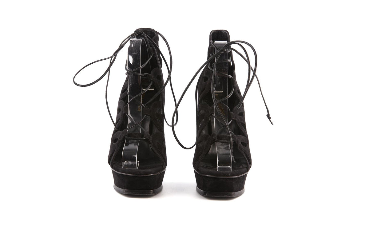 SAINT LAURENT BLACK SUEDE PLATFORM SANDALS EU 39.5 UK 6.5 US 9.5