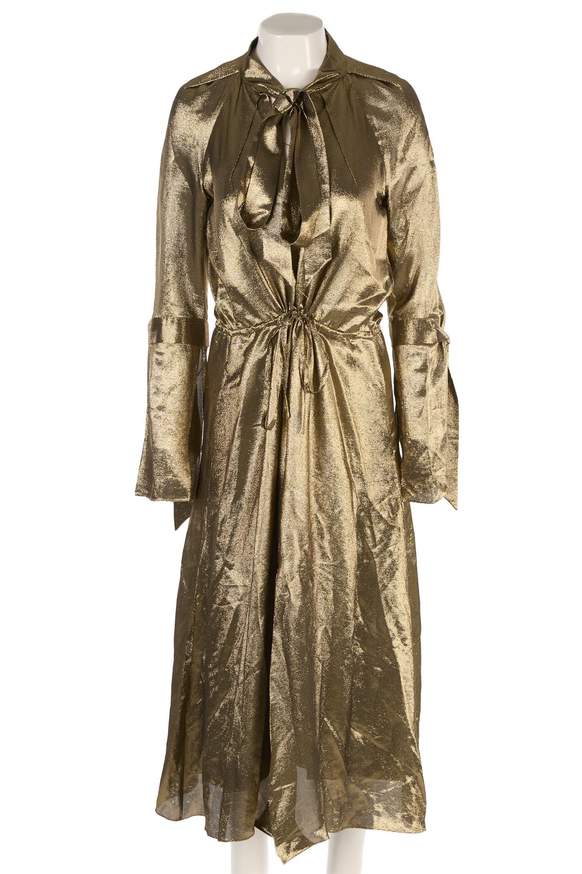 ROLAND MOURET GOLD SILK MAXI DRESS UK 8