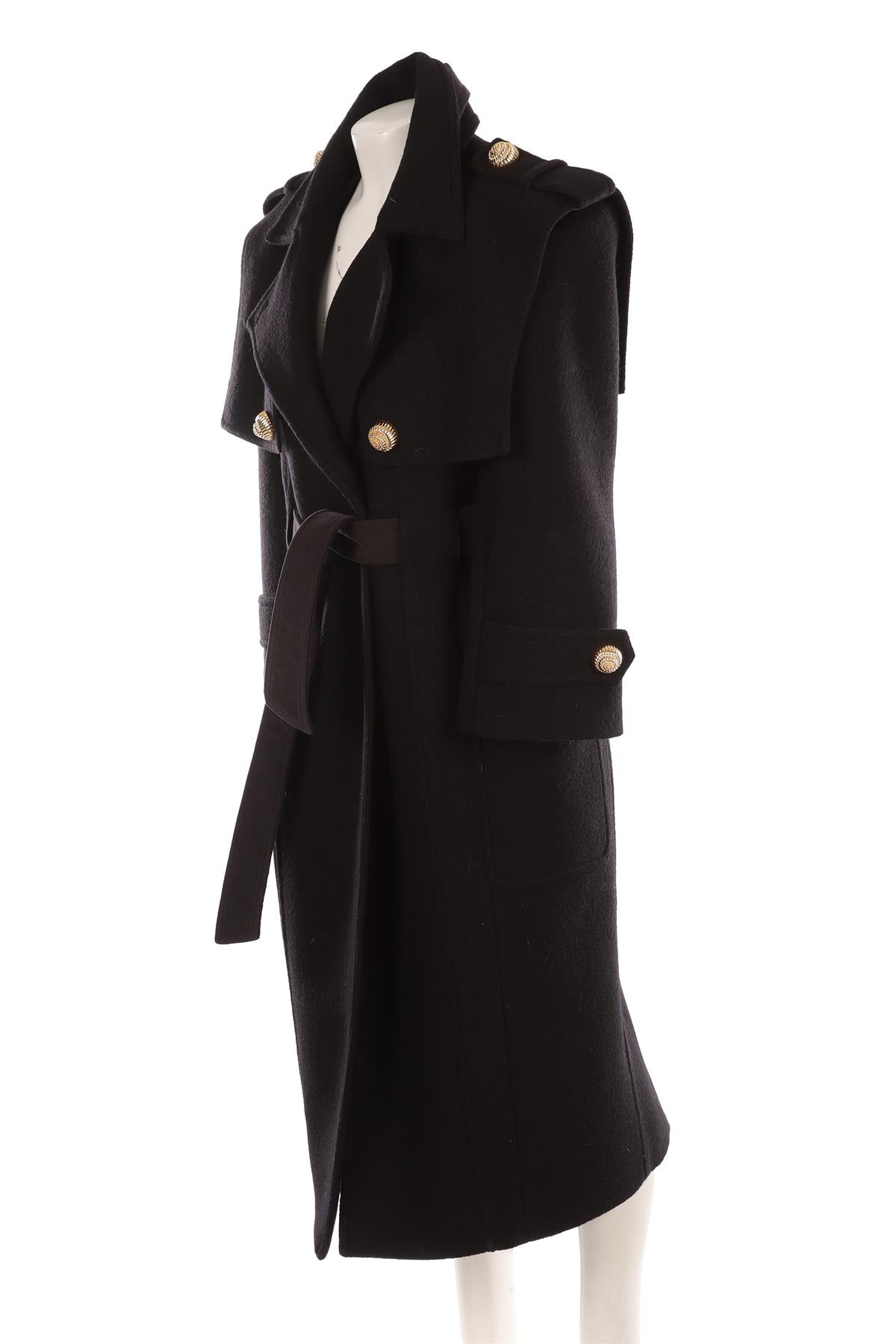 BALMAIN BLACK WOOL COAT FR 36 UK 8