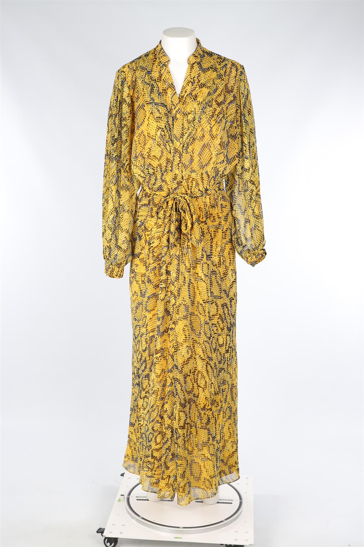 DIANE VON FURSTENBERG YELLOW CHIFFON MAXI DRESS US 8 UK 12