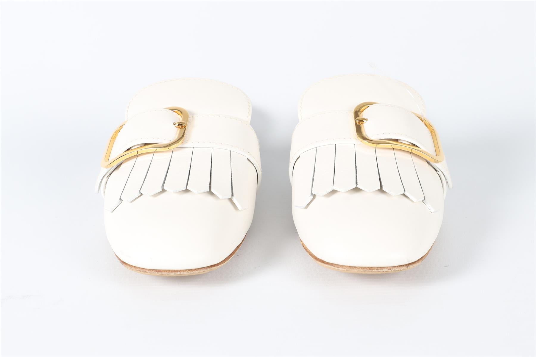 PRADA WHITE FRINGED LEATHER MULES EU 39.5 UK 6.5 US 9.5