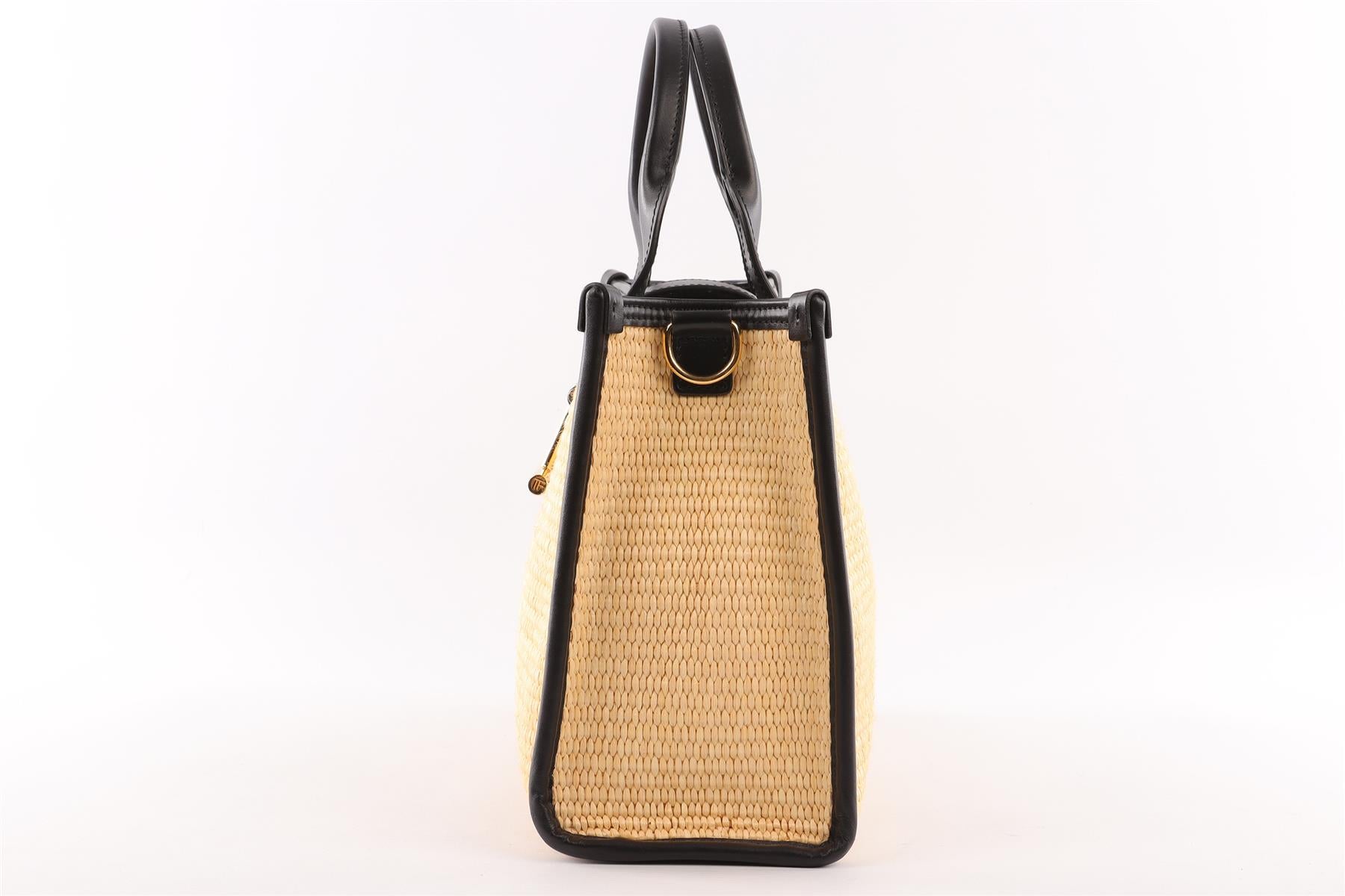 TOM FORD BEIGE TARA MEDIUM RAFFIA TOTE BAG