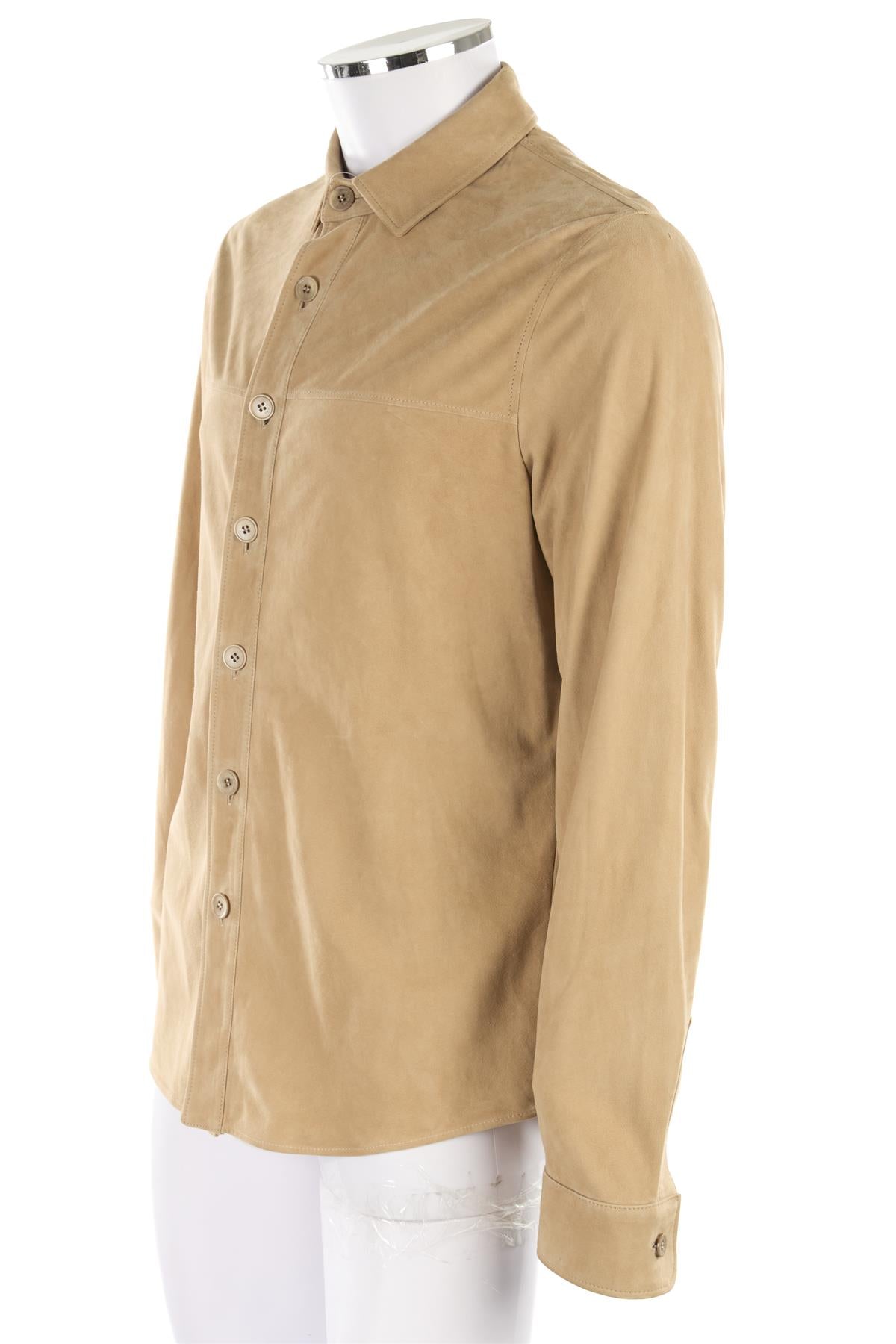 LORO PIANA BEIGE MEN'S SUEDE SHIRT MEDIUM