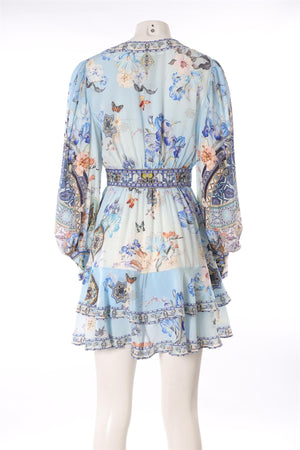CAMILLA BLUE SILK MINI DRESS MEDIUM