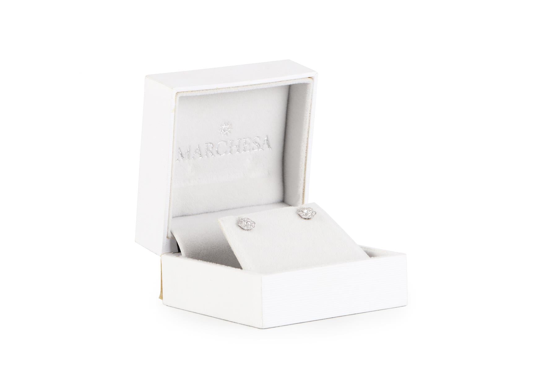 MARCHESA 18K WHITE GOLD AND DIAMOND STUD EARRINGS