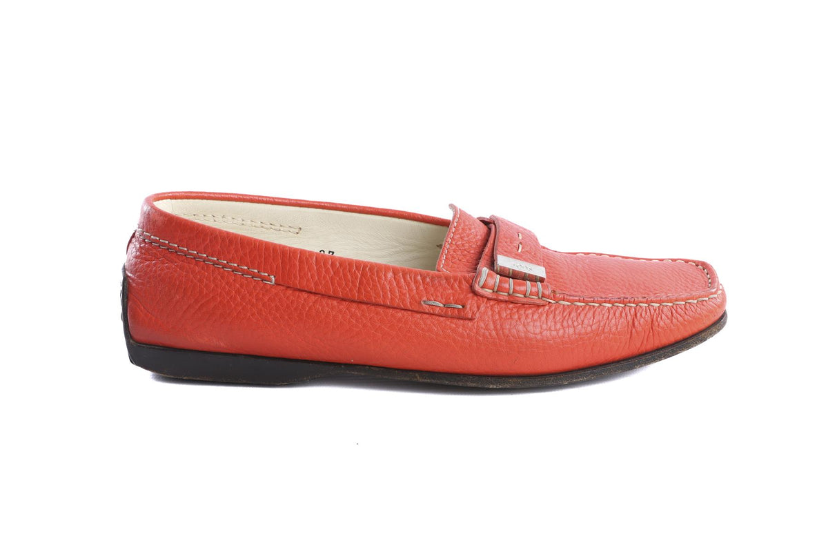 TOD'S ORANGE LEATHER LOAFERS EU 37 UK 4 US 7