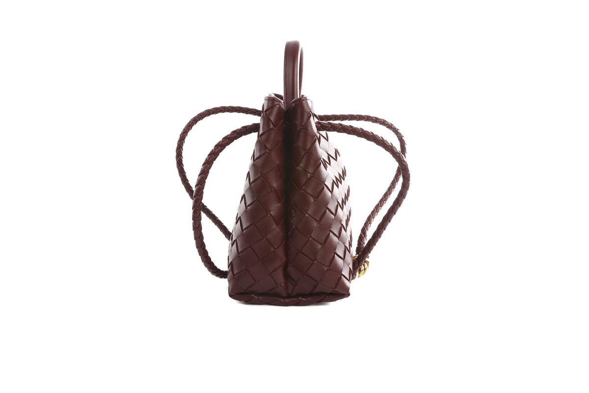 BOTTEGA VENETA BURGUNDY ANDIAMO SMALL INTRECCIATO LEATHER TOTE BAG
