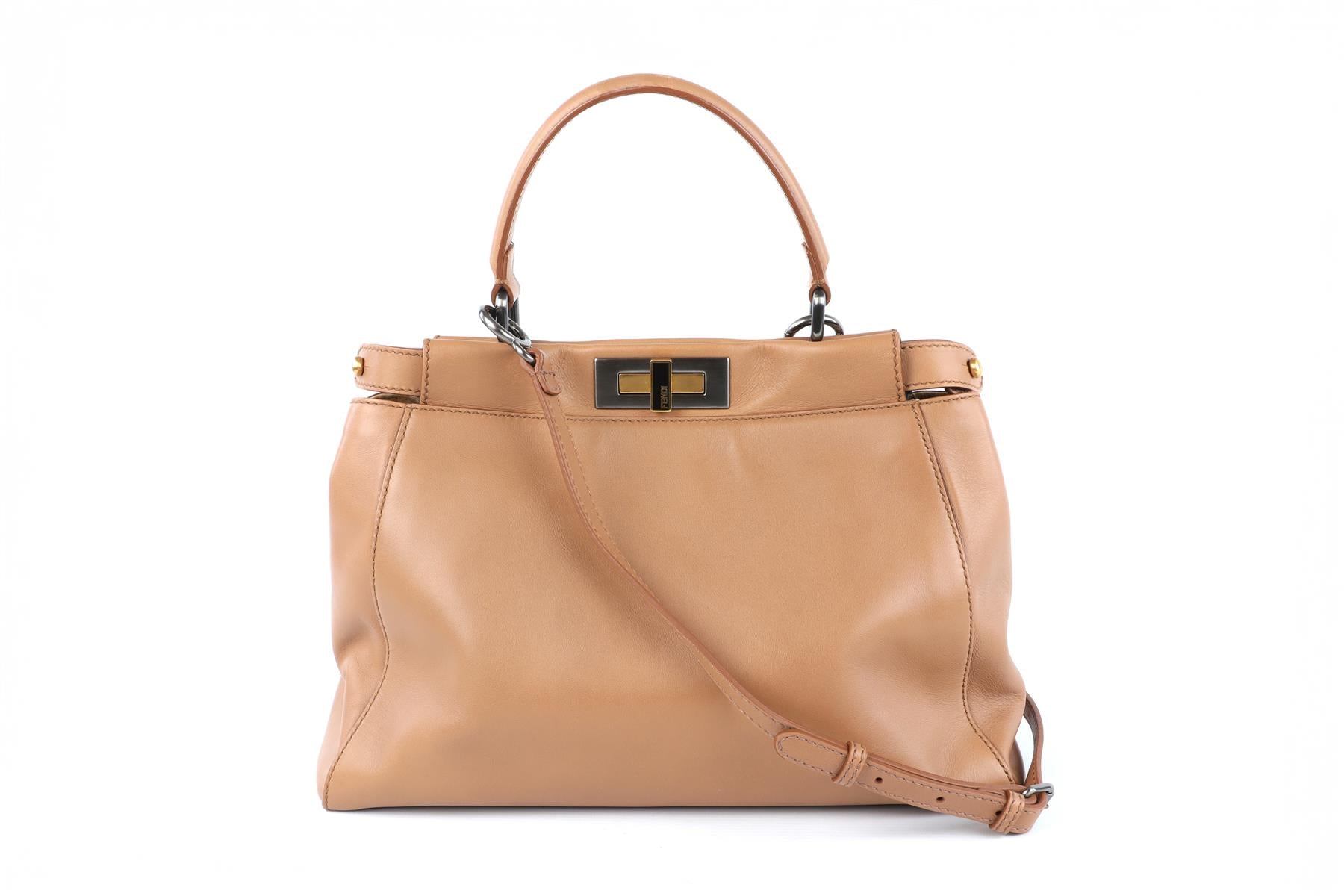 FENDI BROWN PEEKABOO MEDIUM LEATHER AND PYTHON TOTE BAG
