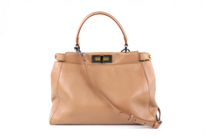 FENDI BROWN PEEKABOO MEDIUM LEATHER AND PYTHON TOTE BAG
